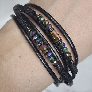 Layererd Leather Bracelet with Multicolor Beads